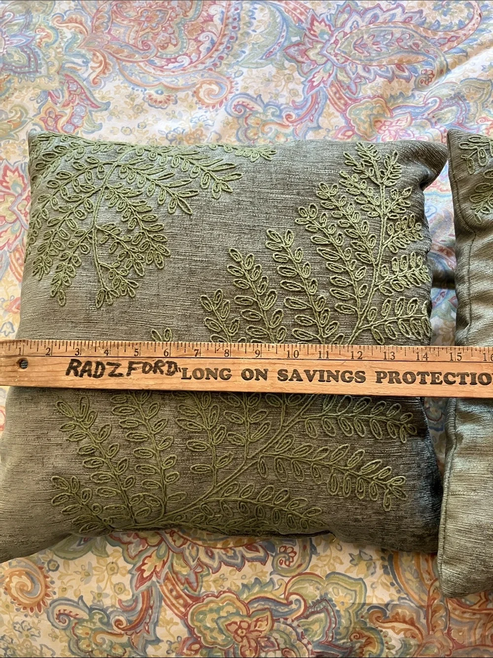Embroidered fern pillows cottagecore natural home green set of 2 throw pillows